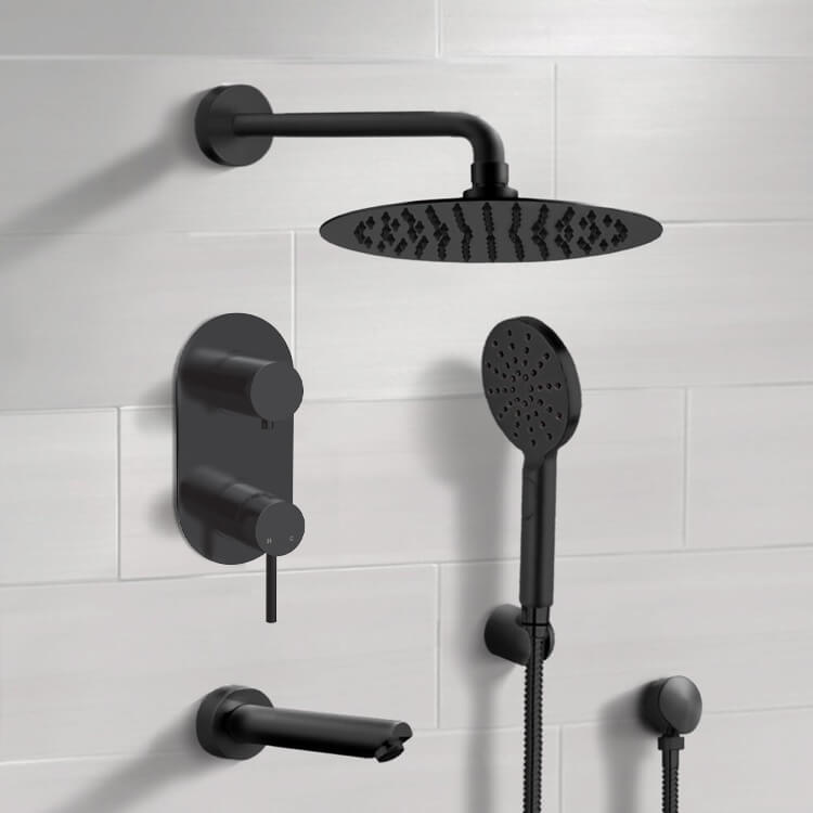 Remer TSH71-10 Matte Black Tub and Shower System With 10 Inch Rain Shower Head and Hand Shower